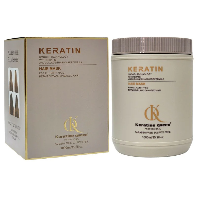 `MASCARA PARA EL CABELLO CON KERATINA Y COLAGENO SUAVIZANTE 1000ML, QUE MEJORA EL CUERO CABELLUDO Y PROMUEVE EL CRECIMIENTO DEL PELO, REDUCE LA CAIDA, DEJANDO EL PELO SUAVE Y BRILLANTE KERATINE QUEEN