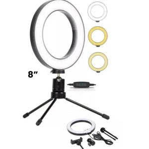 Aro de Luz 8″ con trípode de mesa y soporte celular